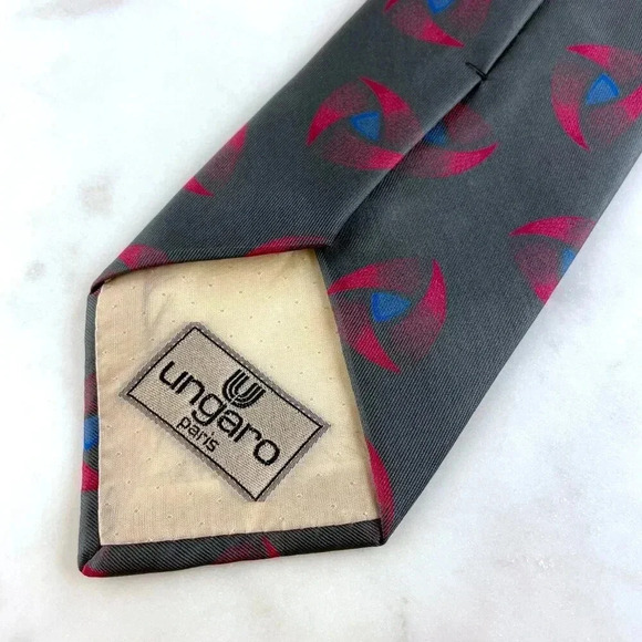 UNGARO PARIS 100% Silk Tessuto Mantero Grey Abstract Design Tie, Made In Italy - Picture 3 of 8